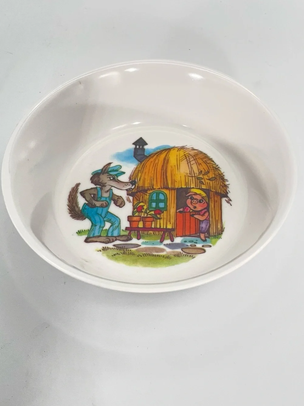 Vintage Oneida Deluxe 3 Pc Melamine Three Little Pigs Child Dinner Set Story